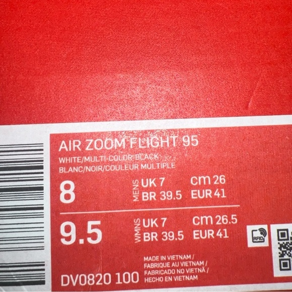 NIKE Mens AIR ZOOM FLIGHT 95 Shoes Color: White/Muti-Color/Black/Grey | NEW/NIB! main image 12